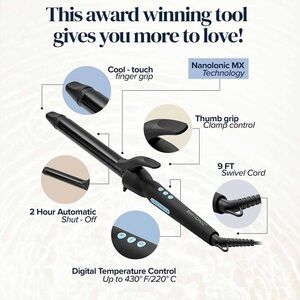 Black BIO-IONIC 1" Curling Iron with Digital Temperature Control